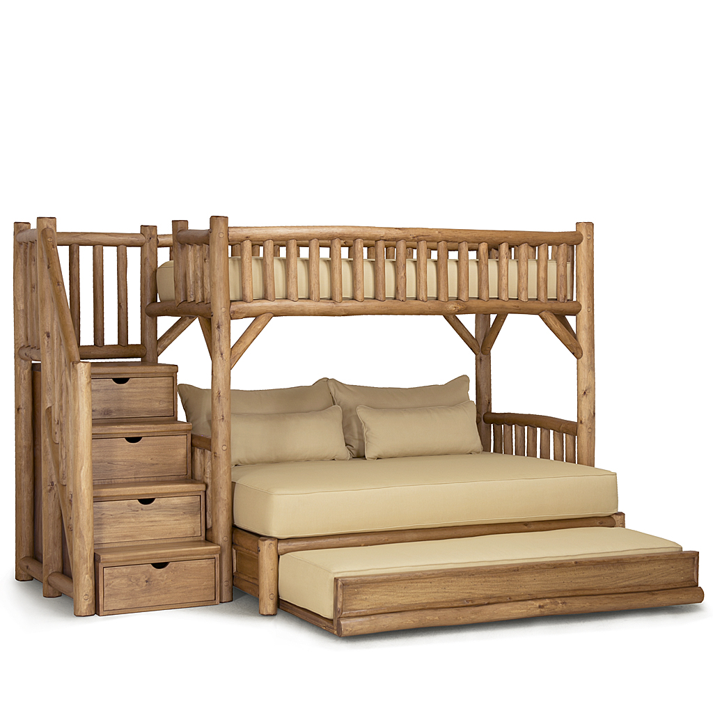 Rustic Bunk Bed With Trundle And Stairs, Distressed Wood Bunk Beds