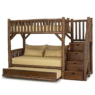 Rustic Bunk Bed with Trundle and Stairs 